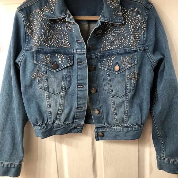 Alice+Olivia Chloe studded cropped denim jacket M - Picture 3 of 5